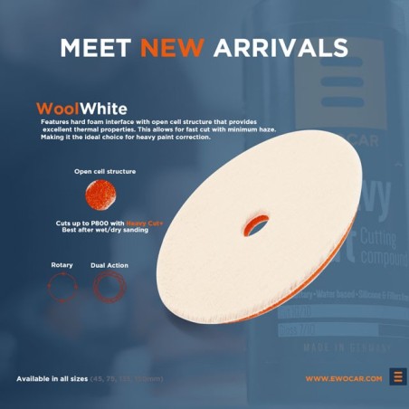 Ewocar WoolWhite Esponja de lana para pulidora dual action / orbital